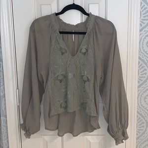 Free People sage green peasant blouse